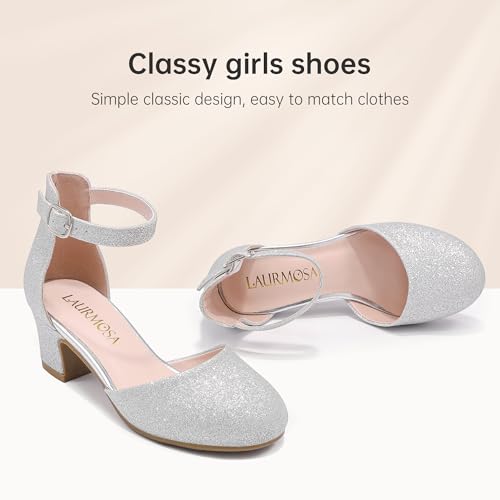 Image of LAURMOSA Girls Dress Shoes Closed Toe Pumps High Heels for Little Big Kid