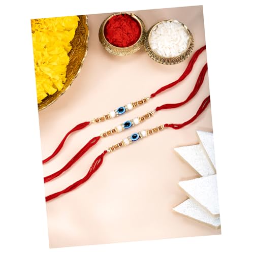 Image of Peora Evil Eye & Crystals Studded Rakhi for Brother Bhaiya | Red Thread | Raksha Bandhan Hamper with Roli Chawal Greeting Card