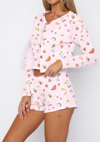 Image of Dressmine Ladies Long Sleeve Cute Pajama Sets 2 Piece Fall Outfits Button Up Pjs Set Loungewear
