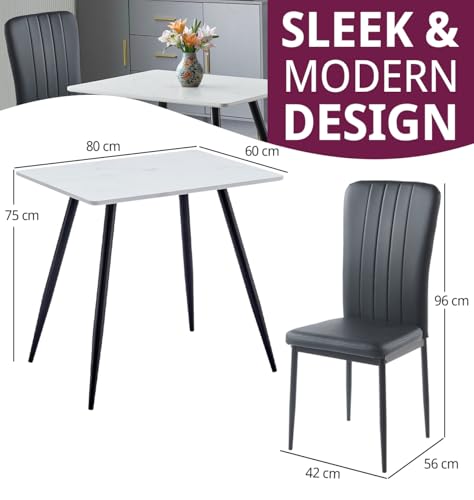 Mesa de comedor de efecto mármol blanco 80cm y sillas de piel sintética 4
