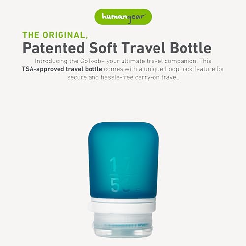 Image of humangear GoToob+ (Small) | Refillable Silicone Travel Bottle | Locking Lid | Food-Safe Material | Teal, Small (1.7 fl.oz; 53ml)