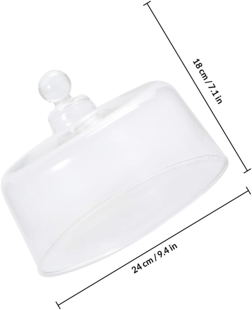 Glass Cake Cover Dome 24cm Diameter X 18cm High, Food Cover for Fruit, Dessert, and Pastry Display, Large Glass Shield Suitable for Kitchen and Dining Use