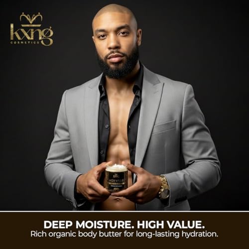 Image of KXNG Cosmetics Shea Body Butter Cream - 4oz | Organic Body Butter for Men & Women with Shea, Cocoa, Mango & Coconut Oil | Deep Moisturizing Cream for Hands, Feet & All Skin Types - High Value