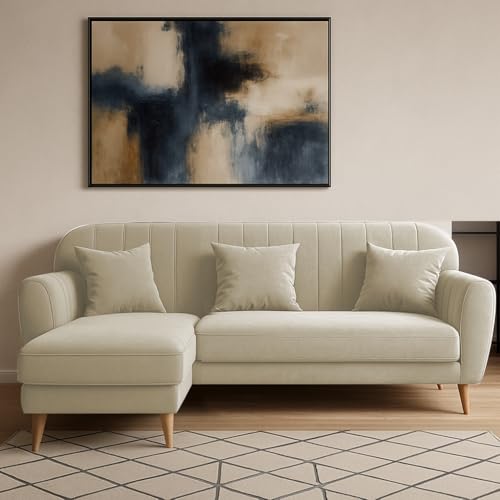 Image of Atticus LHS 4 Seater L Shape Sofa Set for Living Room (Cream Fabric) Premium Fabric Sofa Set