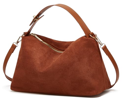 Bolsa feminina Hobo de camurça despojada com nuvem crescente, bolsa de ombro, bolsa tiracolo para telefone, bolsa moderna com alça superior, Marrom A, Small