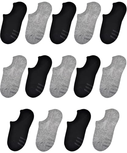 JORMATT 14 Pairs Toddler No Show Socks Anti Slip Cotton Low Cut Socks for Little Boys Girls Black+Light Grey M