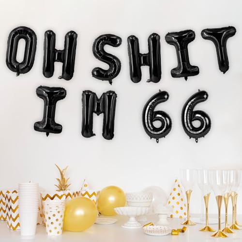 Image of Oh I'm 66! Latex Balloons 16 Inch Black Hallo Sixty Six Cheers to 66 Years Old Theme Decor for Man Woman Happy 66th Birthday Party Photo Studio Prop Flag Decorations Favors Supplies