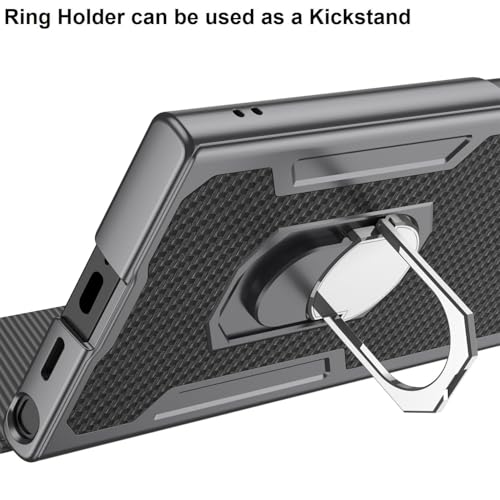 Image of Midkart Leather Flip Case Compatible with Samsung Galaxy S23 Ultra with Ring Holder Kickstand Card Holder Inner Hard PC Full Body and Camera Protection Case, Black
