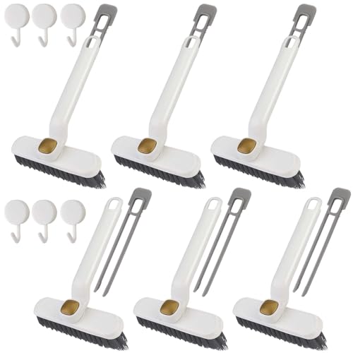 FWUNYVN 6 Pcs Multi-Function Rotating Crevice Cleaning Brush with 6 Pcs Hook,2024 New Hard Bristle Crevice Gaps Cleaning Brush,Corners Cleaning Tool for Cleaning Bathroom, Kitchens Tile Floors