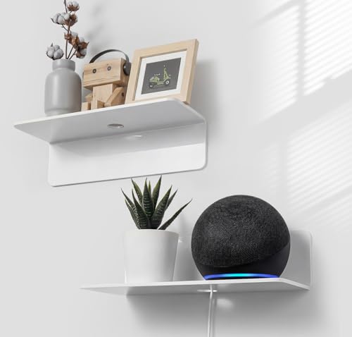 OAPRIRE Prateleira parede branca conjunto de 2, 23 cm saias parede sem furos de acrílico com clipes cabos para quarto, casa de banho, cozinha, sala de estar, escritório, expanda facilmente o espaço da