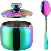 Vista 4 de 123Arts Azucarero de acero inoxidable con tapa y cuchara, contenedor de azúcar para especias de café y sal