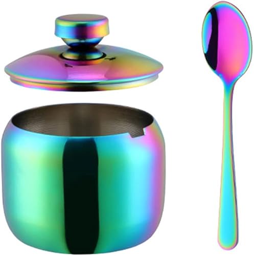 Miniatura 6 de 123Arts Azucarero de acero inoxidable con tapa y cuchara, contenedor de azúcar para especias de café y sal