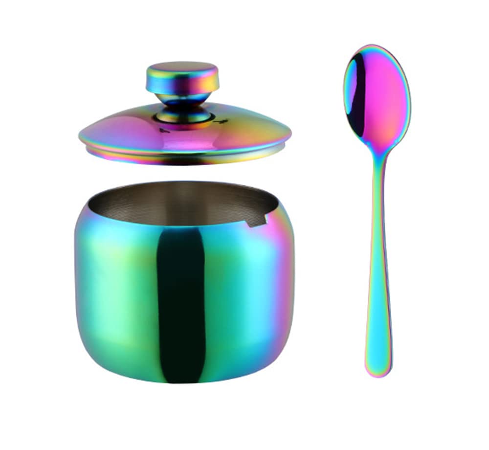 123Arts Stainless Steel Sugar Bowl with Lid and Spoon, Sugar Container for Coffee Salt Spices