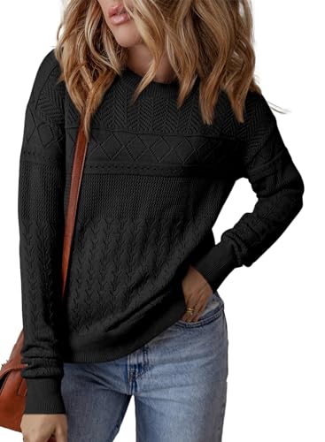 Image of SHEWIN Fall Sweaters for Women Casual Crewneck Long Sleeve Crochet Pullover Tops Sweater