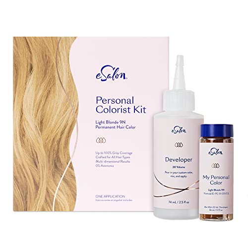 eSalon Personal Colorist Kit, Permanent Hair Color, 100% Gray Coverage, At-home Hair Color, Ammonia-free Hair Dye, Multi-dimensional Hair Color, Professional-grade Hair Dye (Light Blonde 9N)