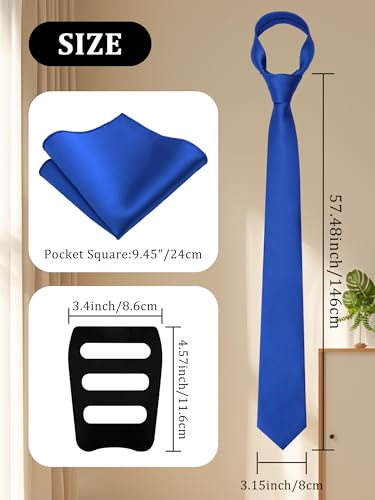 Image of Mantieqingway Black Tie Sets for Men Classic Solid Color Tie Handkerchief Pocket Square Holder Formal Graduation Wedding