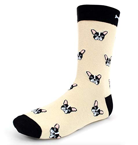 Urban Peacock Men's Novelty Fun Socks - Dog Prints (French Bulldog - Beige, 1 Pair)