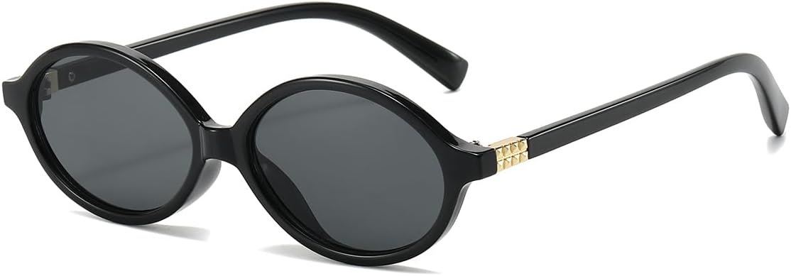 Gleyemor Retro Oval Sunglasses for Women and Men Small 90s Style Glasses (Black/Grey)
