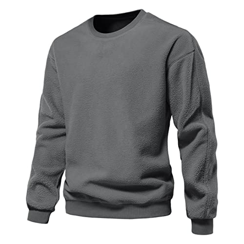 Mens Autumn And Winter Loose Fashion Casual Solid Fleece Sweater Top Bottoming Shirt Dressy Sweatshirts For Men Dark Gray #TOP1