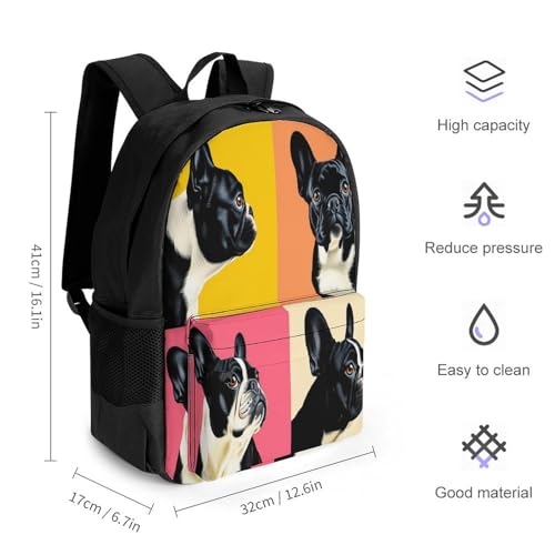 Cute French Bulldog Art Daypack Backpack Polyester Anti-Theft Multipurpose Bookbag Big Capacity Travel Hiking & Camping Rucksack With Smooth Zippers2