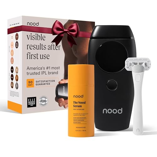 Nood™ NEW Flasher 2.0 + Serum + Shaving Starter Kit — IPL Laser Hair Removal Device for Women & Men with Refillable 5-Blade Razors & After Shave to Prevent Ingrowns & Slow Hair Regrowth — Matte Black