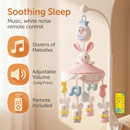 Image of Baby Crib Mobile with Music for Boys and Girls (Pink)