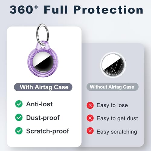 Image of MOLOSLEEVE Case for AirTag 2nd Gen (2026) & 1st Gen, Shockproof Holder Anti-Scratch Protective Cover for Air Tags, Men's Women's Keyrings & Keychains for Keys, Luggage, Bags, Clear Purple