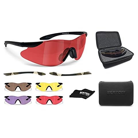 BERTONI Schießbrille mit 4 Wechselgläser mit Tragetasche und Zusätzliches Bügel - SH890 Ballistische Schutzbrille Sportbrillen Für Herren und Damen Cover
