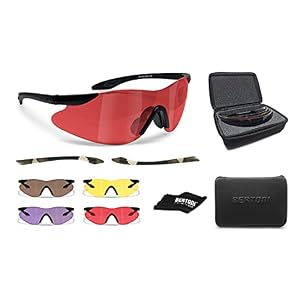 Bertoni Lunettes de Tir Sportif avec 4 Verres Interchangeables de Protection Balistique avec Étui Rigide et Branches Supplémentaires – Mod. SH890
