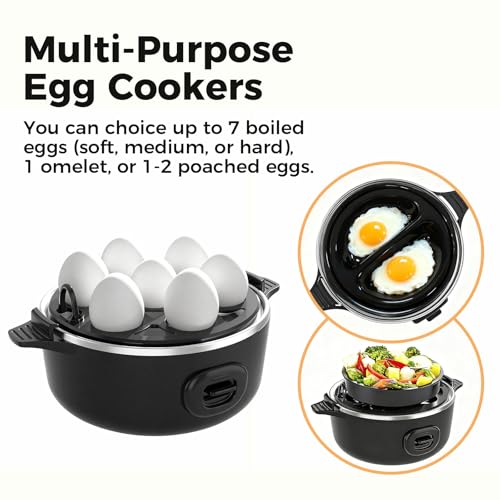 YASHE Rapid Egg Cooker, 7 Egg Capacity Electric Egg Boiler for Hard, Medium, Soft Boiled Eggs, Poacher, Poached Omelet Maker Egg with BPA Free Tray & Egg Bowl, Auto Shut Off, Musical Buzzer, Black - Image 4