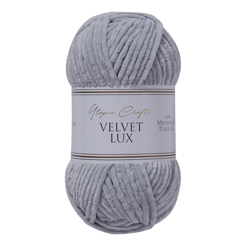 Utopia Crafts Velvet Lux Chenille Super Soft Chunky Yarn for Knitting and Crochet Yarn 2X 100g (Grey) - Image 2