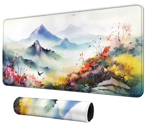 Image of Card Mat for MTG & TCG Playmat,Watercolor Mountains Flowers