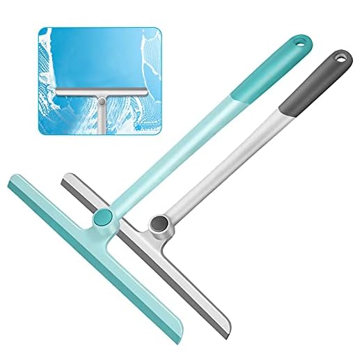 Shower Squeegee for Shower Doors, Shower Squeegee for Glass Doors, Bathroom, Mirrors, Windows Cars and Tile Walls, Silicone Handle Shower Squeegee 12 Inch （Grey+Green，2Pack）