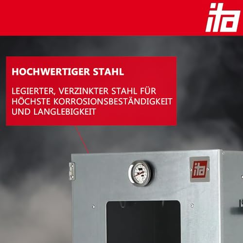 ITA Räucherofen 7000 - Premium Räucherschrank mit 3 Etagen - Legierter Stahl, mit Sichtfenster & Thermometer - EU Qualität Direkt vom Hersteller - Smoker zum Kalträuchern & Heißräuchern