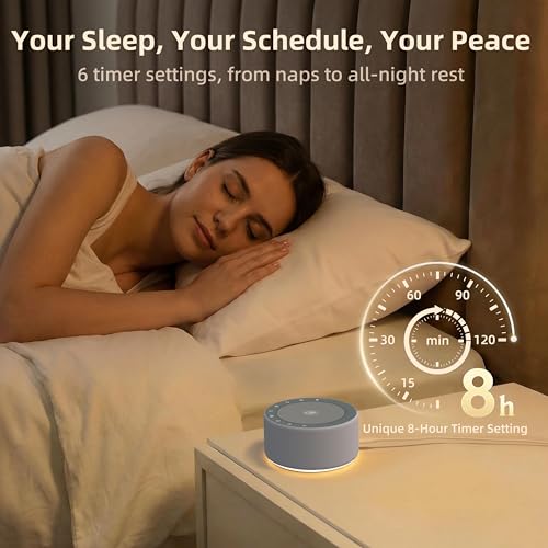 Image of Kipcush White Noise Machine for Baby & Adults, 30 Soothing Sounds, Soft Non-Glare Nursery Lamp, 8 Color Night Lights, Memory Function (Angel V4 Grey, Standard)