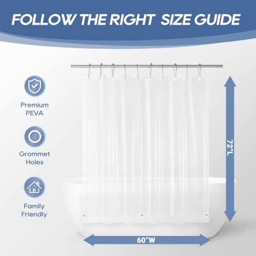 Image of downluxe Clear Shower Curtain Liner with Magnets, Clear Shower Liner, 60 inch W x 72 inch L Lightweight Shower Curtains for Bathroom