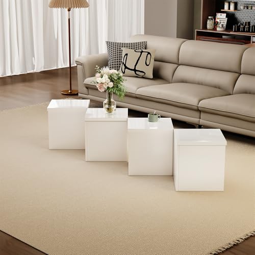 Pangshiyuan Mesa de centro DIY con tablero de alto brillo, combinación libre, diseño moderno, versátil, mesa de particle blanca, 81 x 81 x 40 cm, mesa de salón creativa