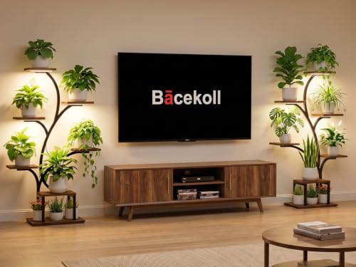 Image of BACEKOLL Plant Stand Indoor with Grow Lights, 7 Tiered Indoor Plant Shelf, 49 inch Corner Plant Stands for Indoor Plants, Metal Plant Flower Display Shelf, Tree-Shaped Plant Rack for Home, Patio, Brown