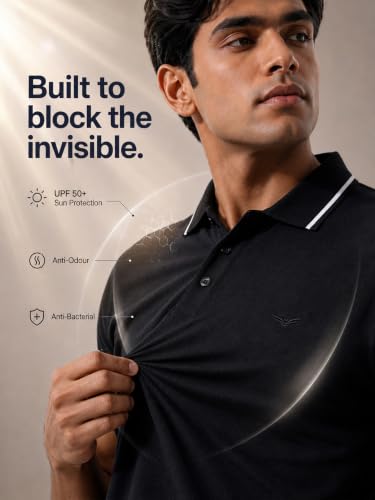 Image of NOBERO Men's Travel Polo T-Shirt | Premium Cotton Stretch Fabric | Anti-Odor & Water-Repellent | UPF 50+ Sun Protection | Regular Fit Polo Collar Casual Wear