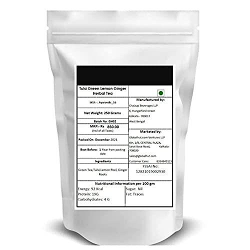 Image of Siyacha Tea Tulsi Lemon Ginger Green Tea, 250 Grams, with Natural Tulsi, Lemon Peel, Ginger Roots Blend, Natural Antioxident Rich, Immunity Booster Detox Beverage, Chai Makes 125 cups (approx)