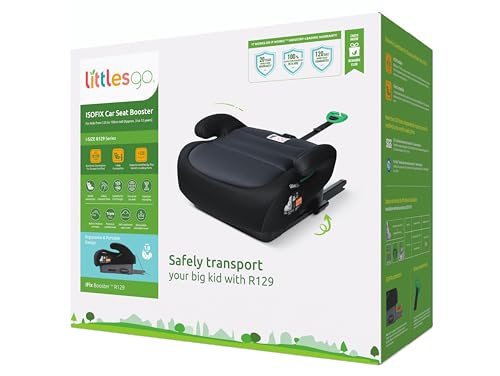 Littlesgo iFix - Asiento Elevador Coche con ISOFIX, Alzador Niño 125-150 cm / 15-36 kg (3-12 Años, Grupo 2-3), Silla Coche i-Size ECE R129, Triple Capa de Espuma, Booster Portátil, Gris Oscuro-Negro