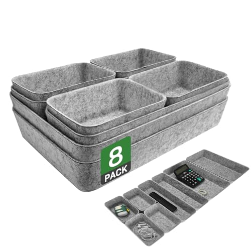 Captainfive 8-Pièces Organisateur Tiroir, Rangement Tiroir en Feutre Écologique, Rangement Maquillage Monobloc, Adaptées à Bureau, Table de Maquillage, Armoire et Commode (Gris Clair)
