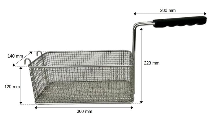 FCR0253 - CESTINO MADE IN ITALY PER FRIGGITRICE PROFESSIONALE MISURE 140X300X120H MM + GANCI IN ACCIAIO CROMATO CESTELLO FRIGGITRICE ACCIAIO