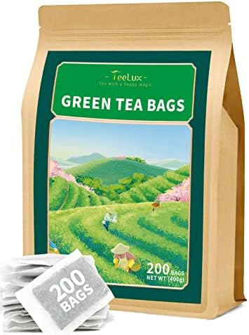 TeeLux Green Tea Bags, Natural Pure Green Tea, Super Antioxidant, Caffeinated, Support Overall Health, 200 Count