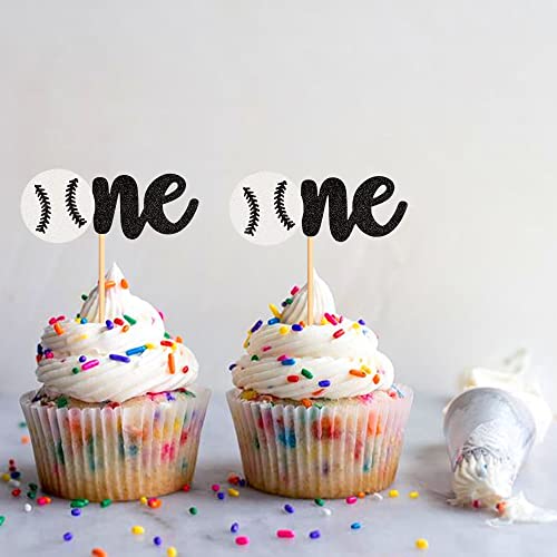 Ercadio 24 Pack Baseball One Cupcake Toppers Glitter Baseball 1St Birthday Cupcake Picks Sports Theme One Cupcake Decors For Baby Shower Birthday Party Supplies #TOP5