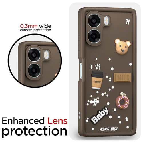 Image of Bintage Cute Fun Taddy Cartoon 3D Ball Bear Milk Cake Coffee Silicon Case Full Body & Camera Protection Back Cover Compatible for Oppo A6s 5G - Brown