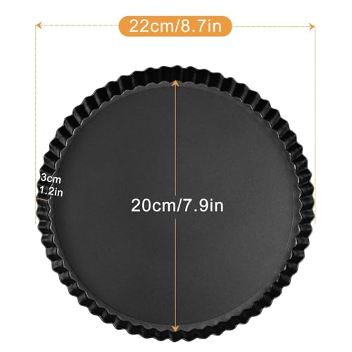 Quiche Pan 8 inch Round Fluted Tart Tin Flan Tins Non Stick Carbon Steel Tart Mould Removable Loose Bottom Pie Dish for Baking Pizza Pie Flans - Image 3