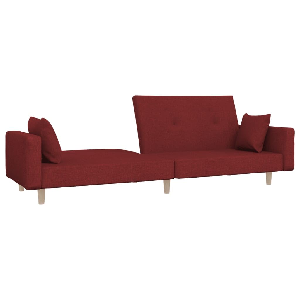 Sofá cama de 2 plazas plegable con 2 cojines de tela burdeos