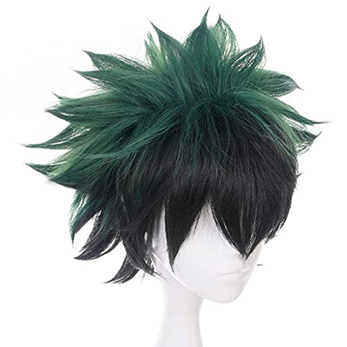 IMEYLE Peruca de anime de cor verde, peruca de cabelo ondulado curto com franja, cabelo sintético de
