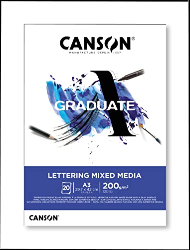 CANSON Graduate Mixed Media Paper Pad A3, 200gsm 20 Sheets, Lettering, Illustration & Drawing, Ideal for Student Artists